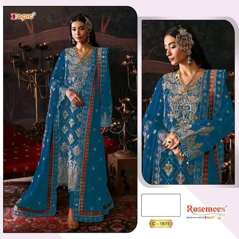 FEPIC ROSEMEEN C-1875  PURE HEAVY CHINON EMBROIDERY PAKISTANI DRESSES-00201