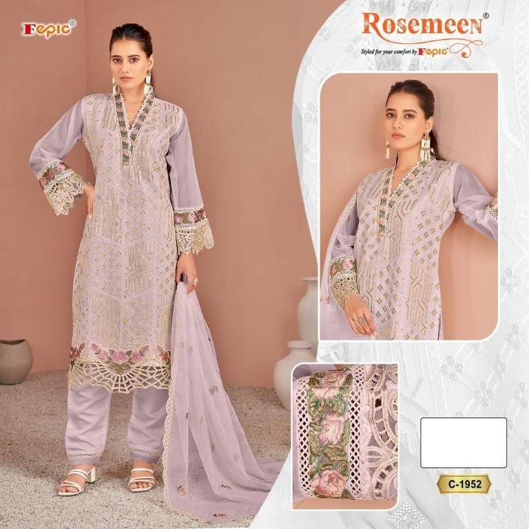 FEPIC ROSEMEEN C-1952 PURE HEAVY ORGANZA EMBROIDERY PAKISTANI DRESSES-00201
