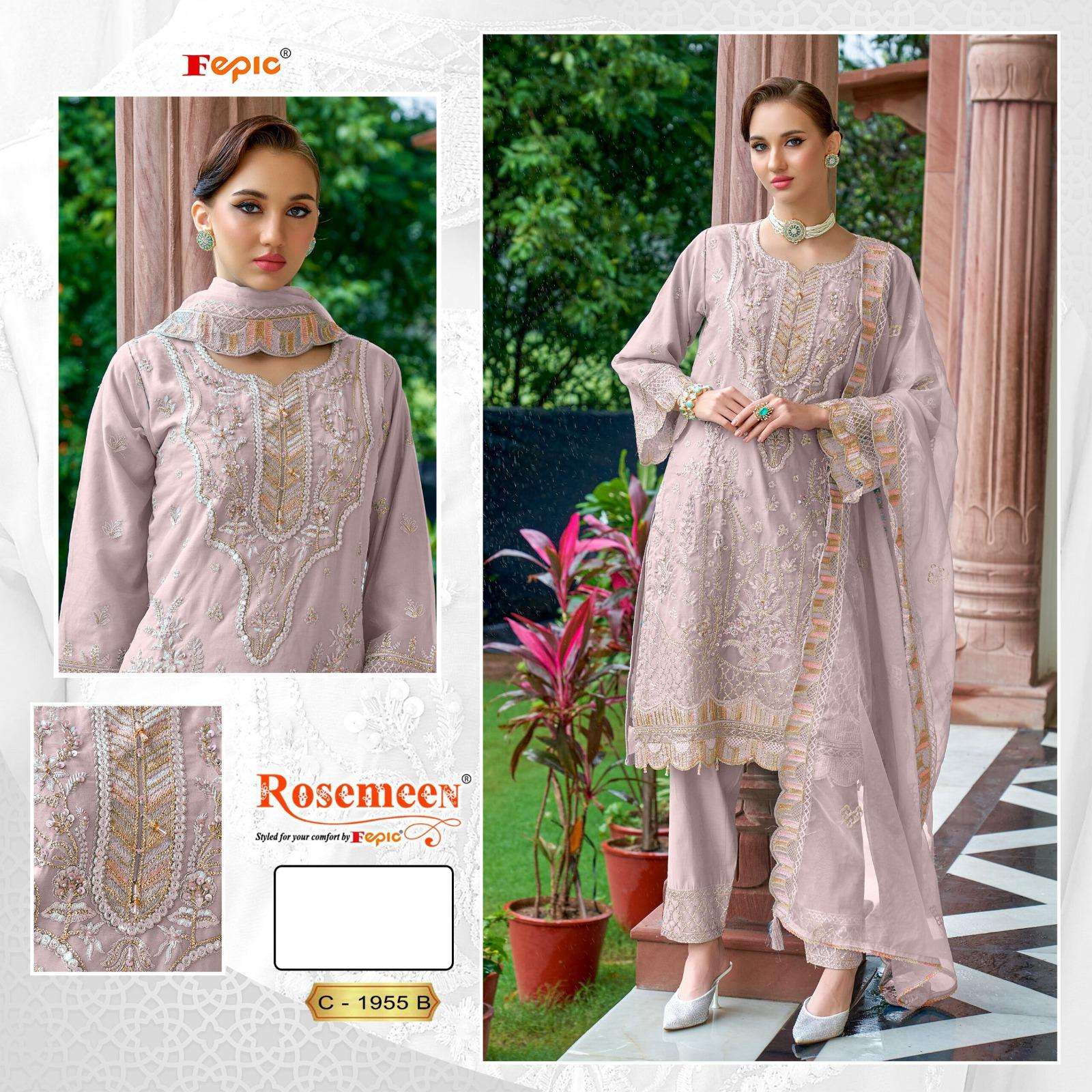 FEPIC ROSEMEEN C-1955 PURE HEAVY ORGANZA EMBROIDERY PAKISTANI DRESSES-00201