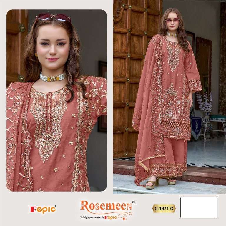 FEPIC ROSEMEEN C-1971 PURE HEAVY ORGANZA EMBROIDERY PAKISTANI DRESSES-00201