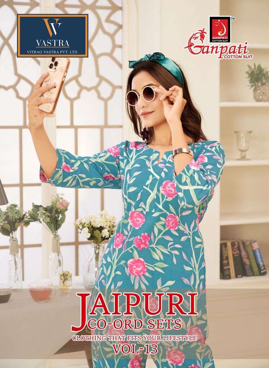 GANPATI JAIPURI VOL-13 1308 TO 1322 SERIES PURE COTTON PRINTED CO-ORD SET-00015