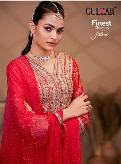 GULZAR BANDHREJ PURE CHINON EMBROIDERY PRINTED DRESSES-00150