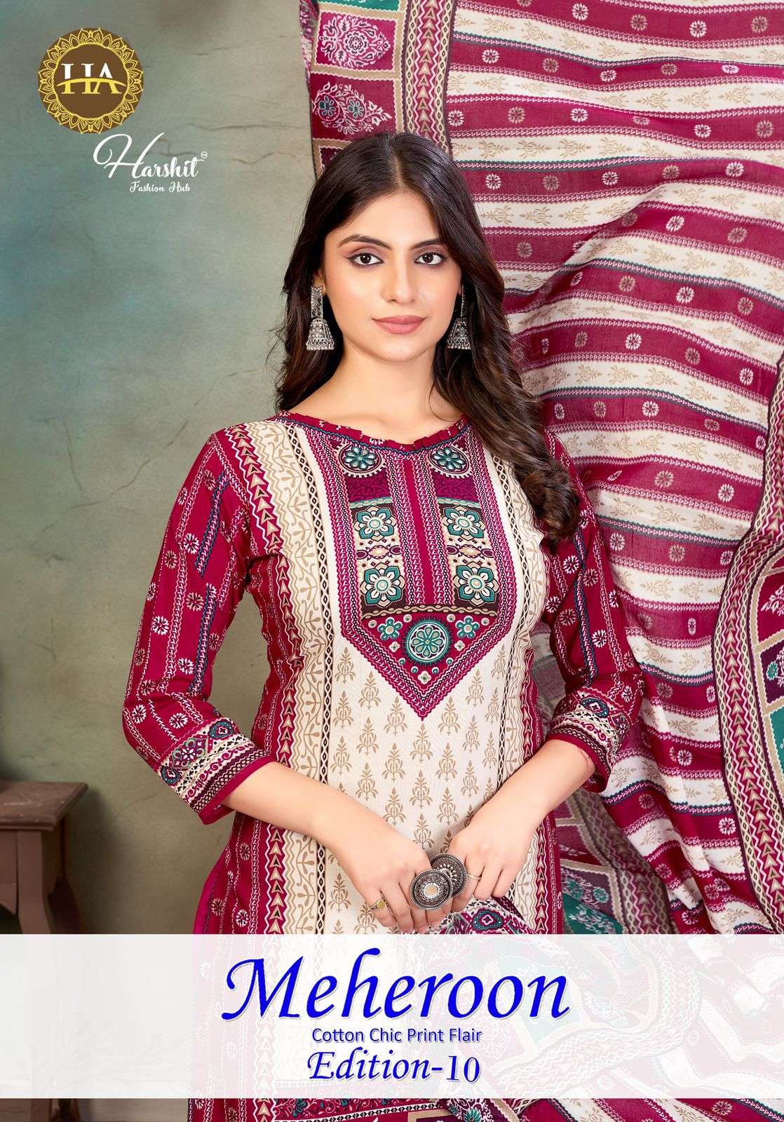 HARSHIT FASHION HUB MEHEROON VOL-10 PURE VISCOSE RAYON PRINTED PAKISTANI DRESSES-00201