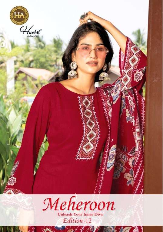 HARSHIT FASHION HUB MEHEROON VOL-12 PURE VISCOSE RAYON PRINTED PAKISTANI DRESSES-00201