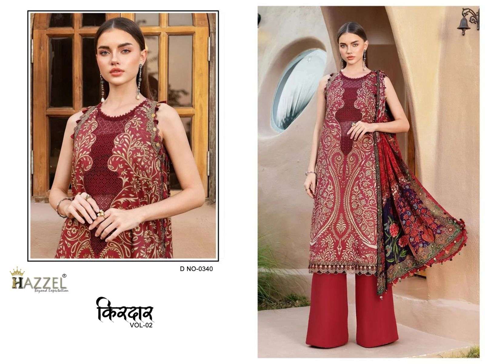 HAZZEL 340-341 SERIES PURE COTTON PRINTED EMBROIDERY PAKISTANI DRESSES-00071