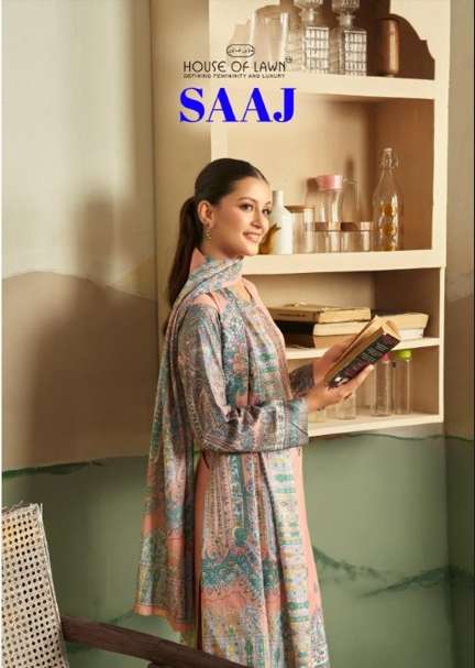 HOUSE OF LAWN SAAJ 3501 TO 3506 SERIES PURE SATIN PAKISTANI DRESSES-00011