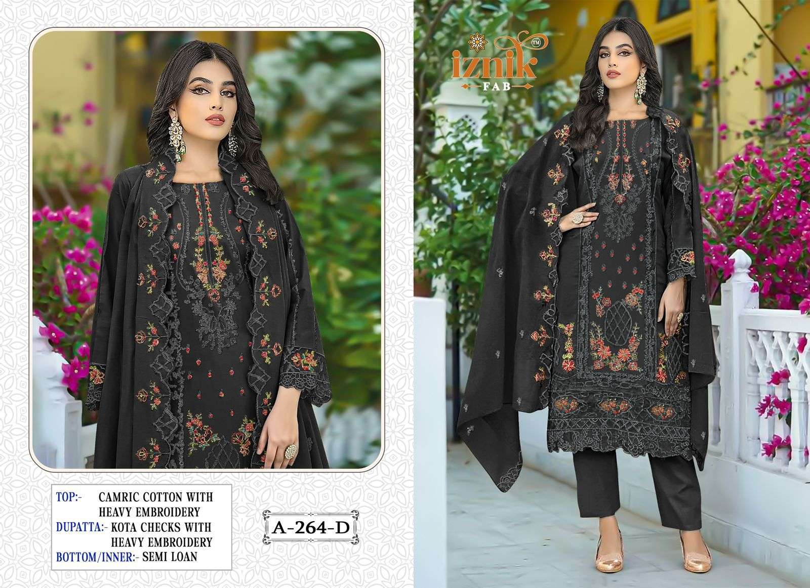 IZNIK FAB A-264 COLOUR PURE CAMBRIC COTTON EMBROIDERY PAKISTANI DRESSES-00201