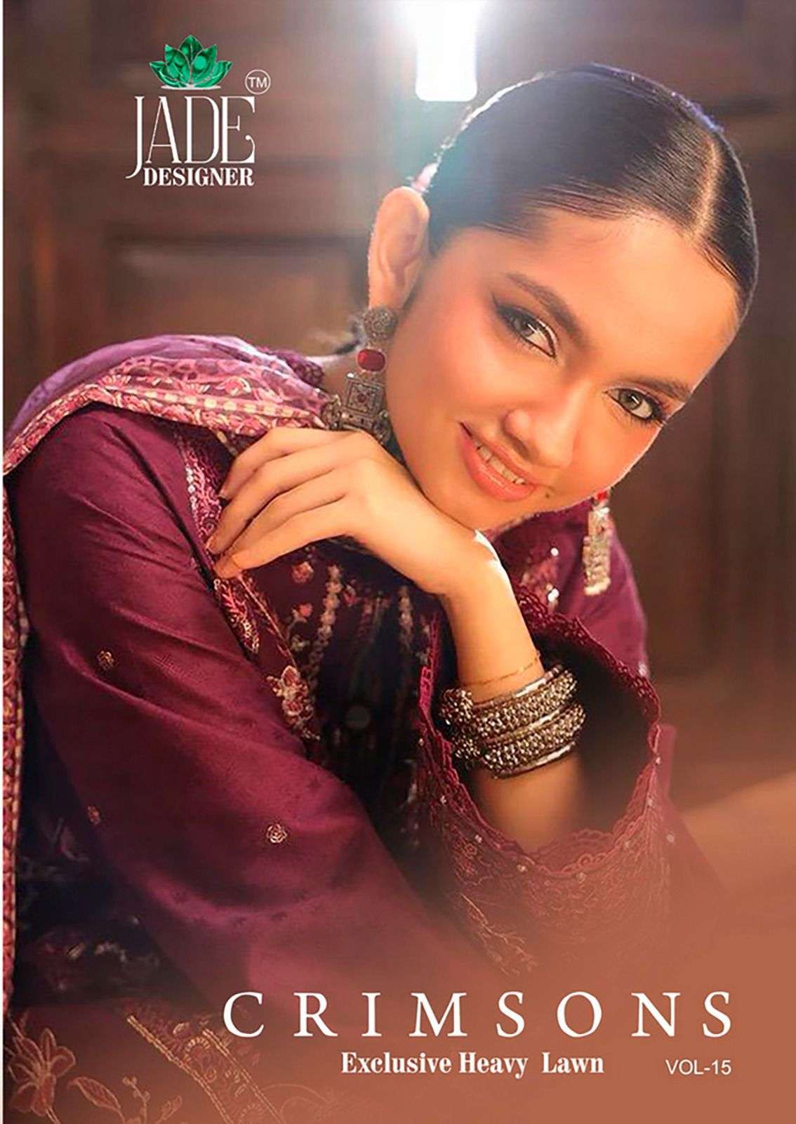 JADE CRIMSON EXCLUSIVE VOL-15 15001 TO 15006 SERIES PURE CAMBRIC COTTON PRINTED PAKISTANI DRESSES-00...