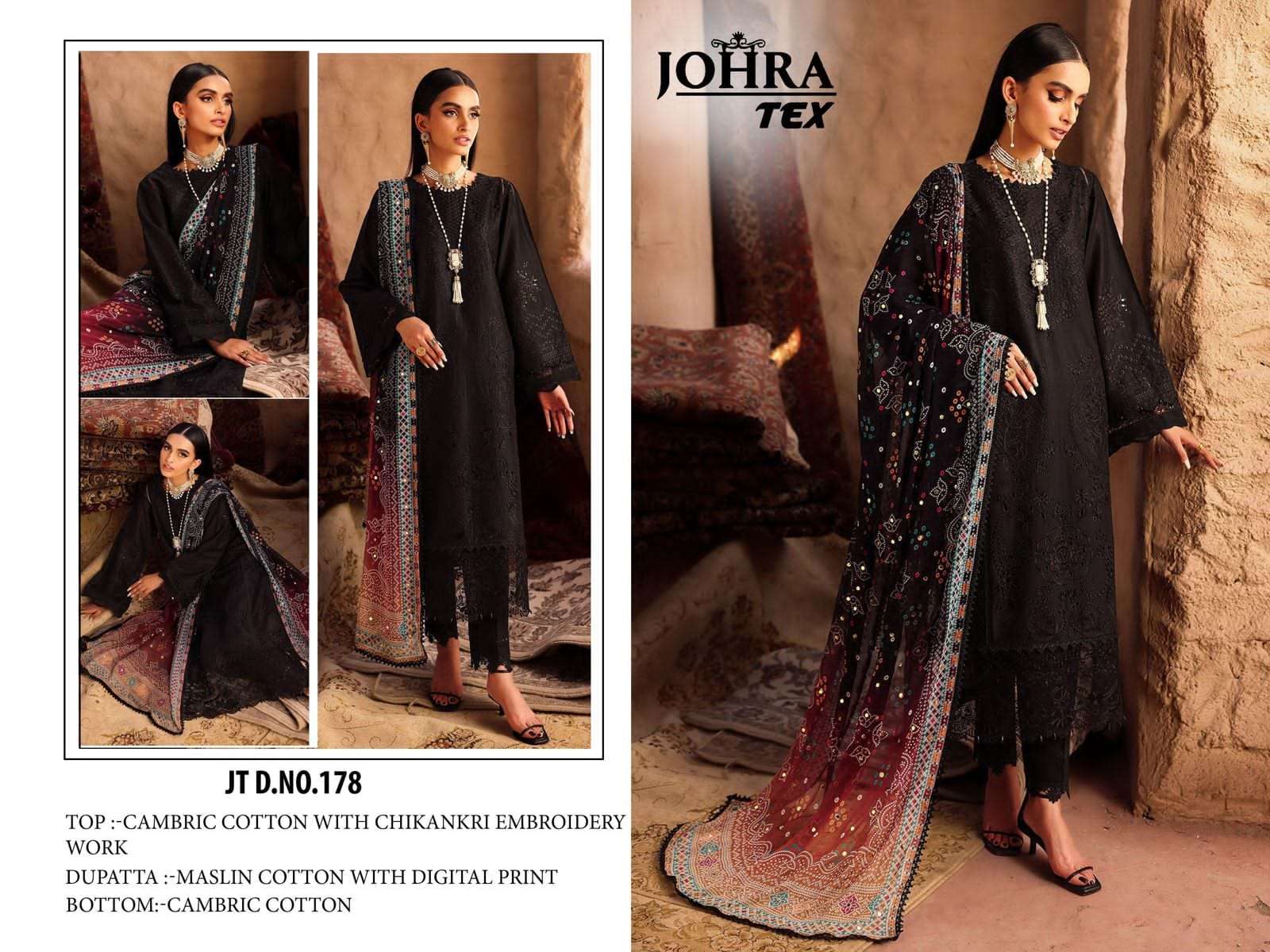 JOHRA TEX JT-178 HIT DESIGNE PURE CAMRIC COTTON EMBROIDERY DRESS-00062
