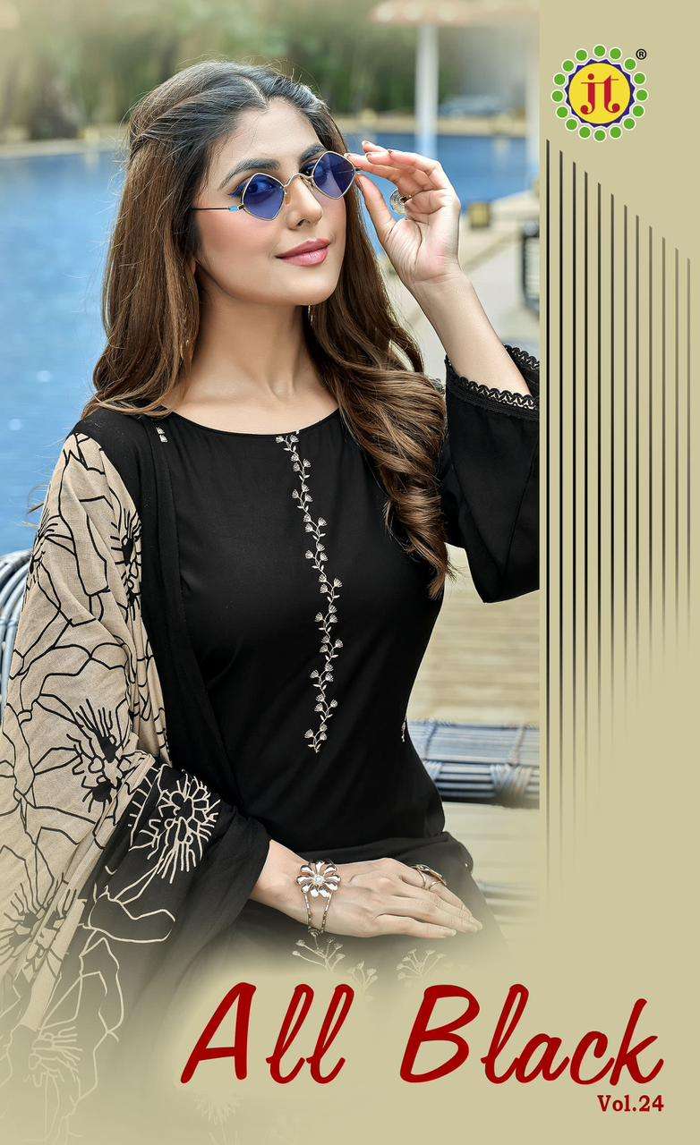 JT TEXTILE ALL BLACK VOL-24 PURE RAYON EMBROIDERY PAKISTANI DRESSES-00201