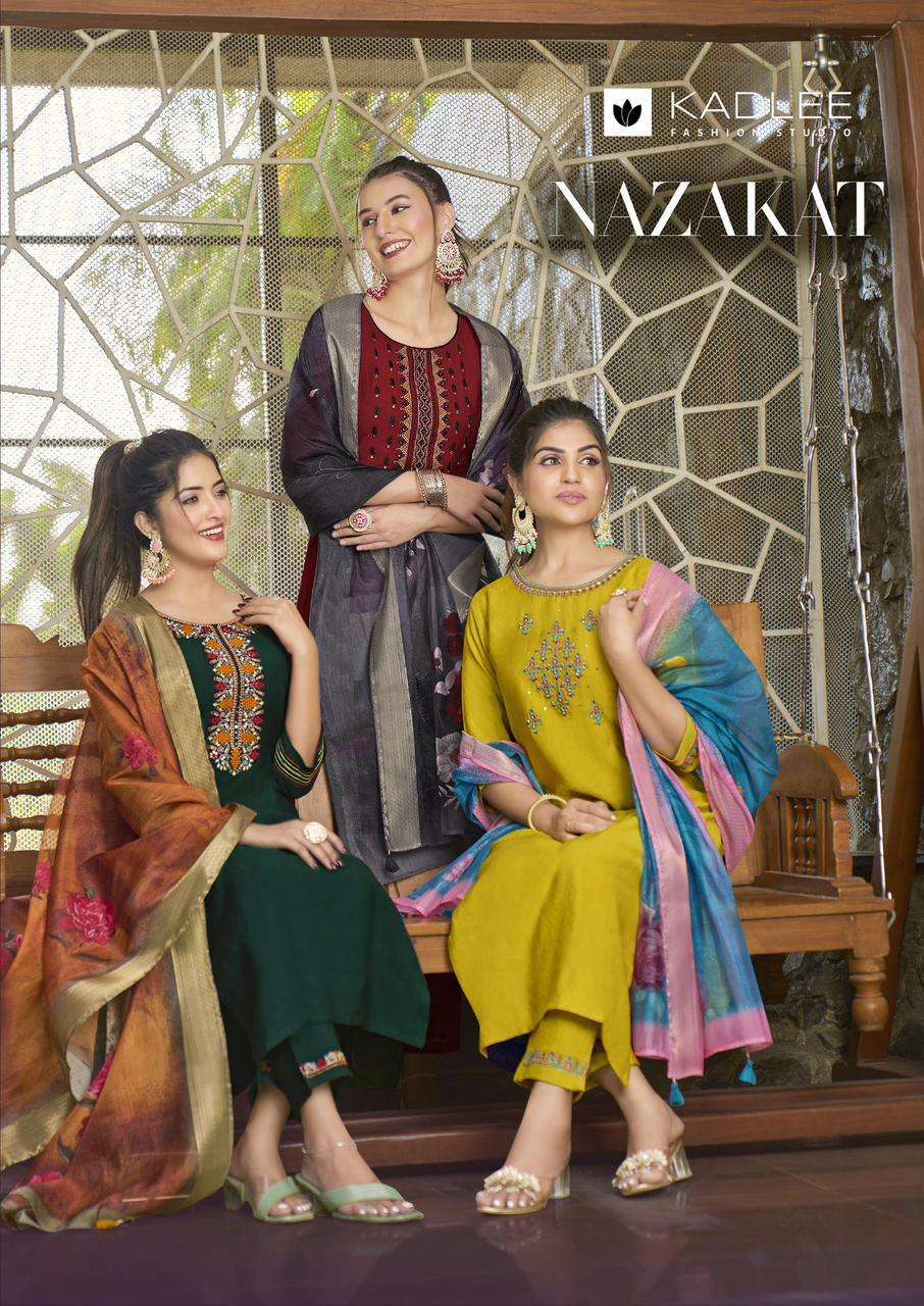 KADLEE NAZAKAT PURE VISCOSE WEAVING HAND WORK DRESSES-00014