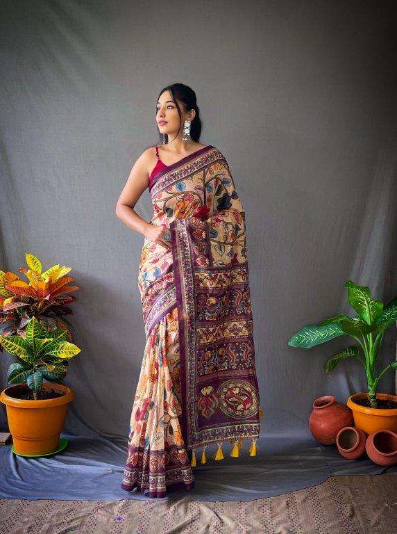 KALAMKARI 1 BY ASLIWHOLESALE DESIGNER PURE COTTON PRINTED SAREES-00282