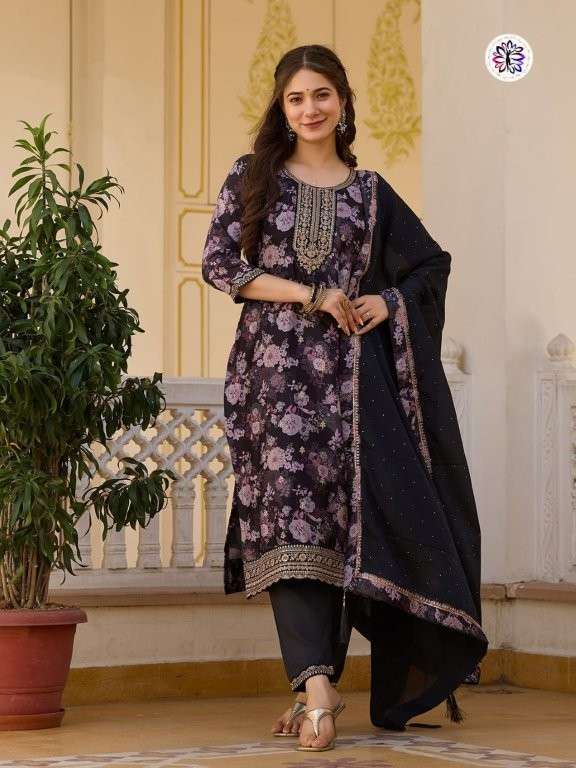 KF-3205 BY ASLIWHOLESALE DESIGNER PURE CHINNON EMBROIERY PRINTED DRESSES-00096