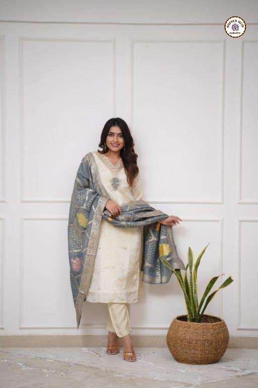 KF-4003 BY ASLIWHOLESALE DESIGNER PURE VISCOSE CHANDERI EMBRODIERY DRESSES-00096