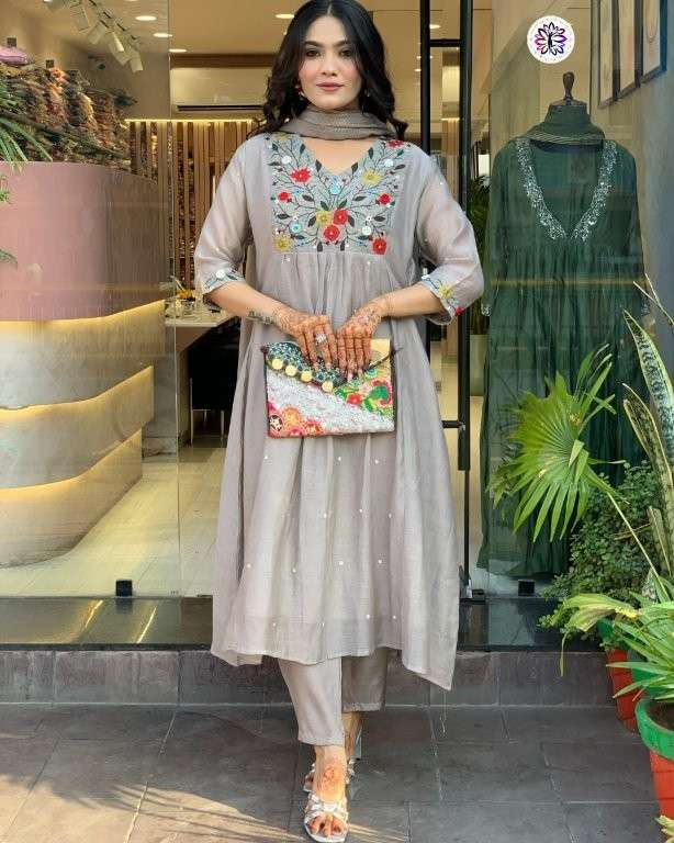 KF-5118 BY ASLIWHOLESALE DESIGNER PURE VISCOSE CHINNON EMBROIDERY PRINTED DRESSES-00096