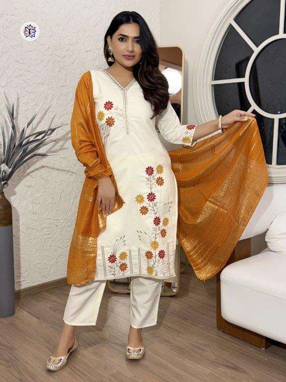 KF-6023 BY ASLIWHOLESALE DESIGNER PURE COTTON SILK EMBROIDERY DRESSES-00096