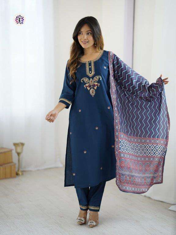 KF-628 BY ASLIWHOLESALE DESIGNER PURE CHANDERI SILK EMBROIDERY DRESSES-00096