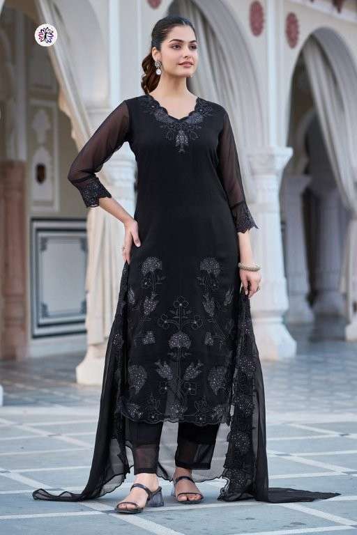 KF-638 BY ASLIWHOLESALE DESIGNER PURE FAUX GEORGETTE EMBROIDERY PRINTED DRESSES-00096