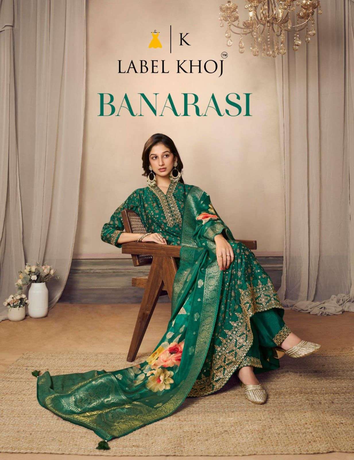 LABEL KHOJ BANARASI PURE FANCY ANARKALI VICHITRA JACQUARD EMBROIDERY PRINTED DRESSES-00298