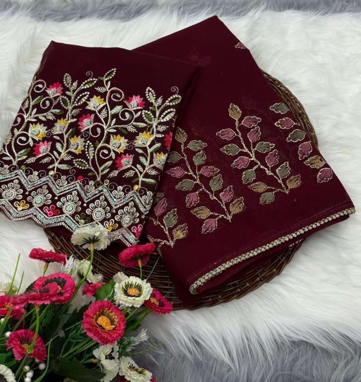 MALAI SILK BY ASLIWHOLESALE DESIGNER PURE GEORGETTE EMBROIDERY PRINTED SAREES-00256