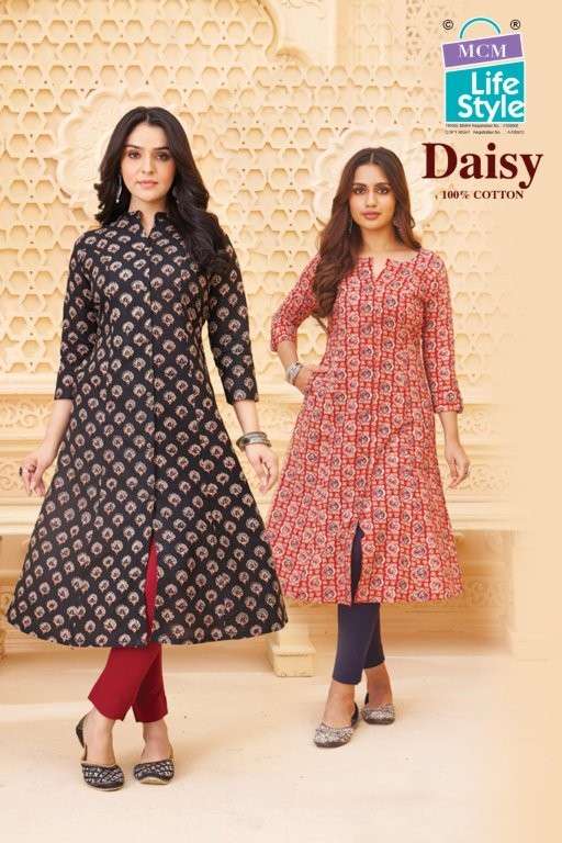 MCM LIFESTYLE DAISY PURE LINEN PRINTED KURTIS-00062