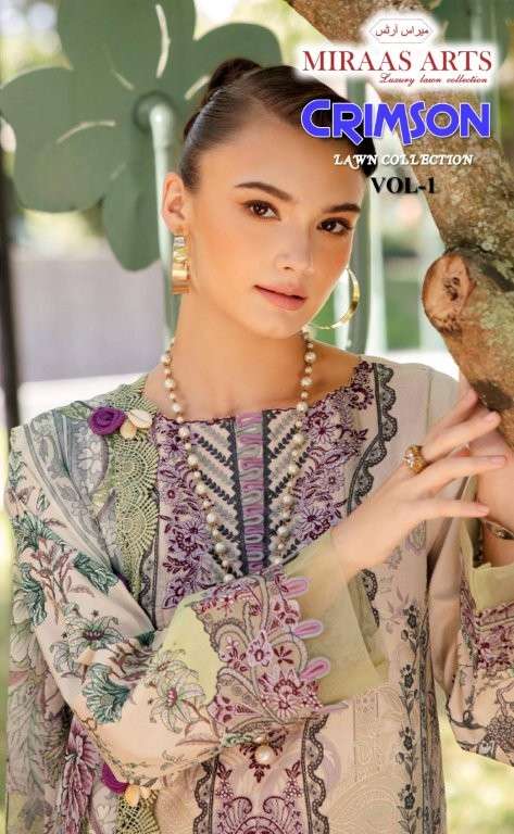 MIRAAS ARTS CRIMSON VOL-01 PURE COTTON PRINTED PAKISTANI DRESSES-00201