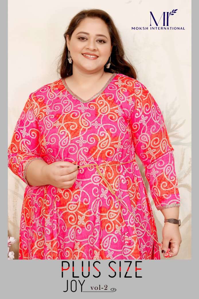 MOKSH INTERNATIONAL PLUS SIZE JOY VOL-2 8653 TO 8656 SERIES PURE RAYON PRINTED KURTIS-00154