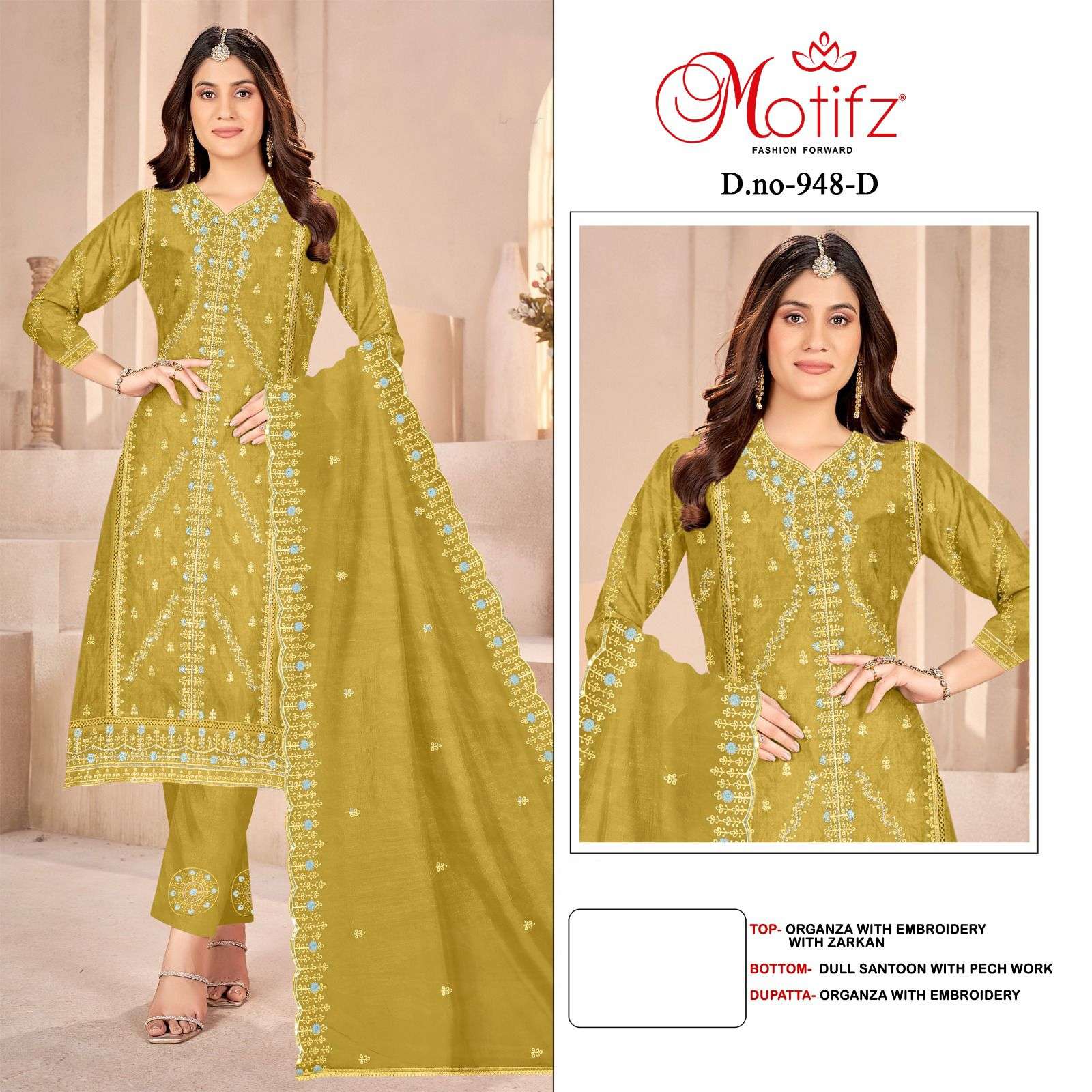 MOTIFZ 948 PURE HEAVY EMBROIDERY ORGANZA PAKISTANI DRESSES-00201