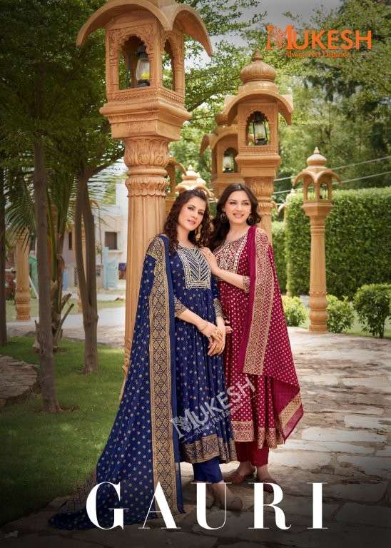 MUKESH GAURI 1001 TO 1008 SERIES PURE RAYON EMBROIDERY PRINTED DRESSES-00097