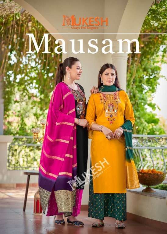 MUKESH MAUSAM 1001 TO 1008 SERIES PURE RAYON EMBROIDERY PRINTED DRESSES-00097