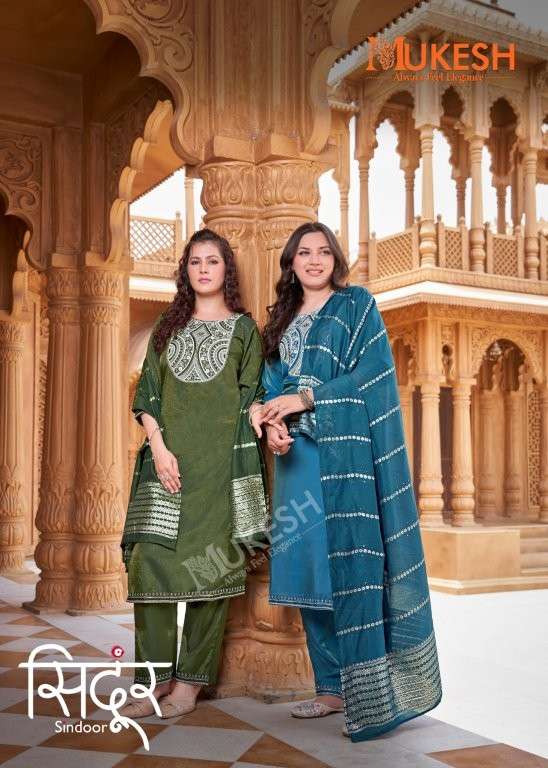 MUKESH SINDOOR 1001 TO 1004 SERIES PURE VISCOSE EMBROIDERY PRINTED DRESSES-00097