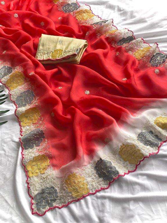 MUKTI BY ASLIWHOLESALE DESIGNER PURE ORGANZA EMBROIDERY SAREES-00282