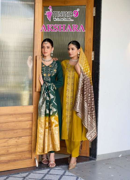MYSTIC9 AKSHARA VOL-01 PURE VERTICAL EMBROIDERY DRESSES-00140
