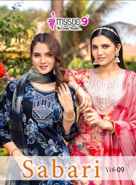 MYSTIC9 SABRI VOL-09 9001 TO 9008 SERIES PURE RAYON FOIL PRINTED DRESSES-00140