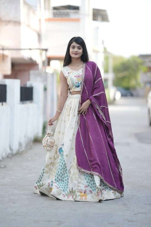 NAVYA VOL-01 BY ASLIWHOLESALE DESIGNER PURE CHINNON EMBROIDERY PRINTED LEHENGAS-00294