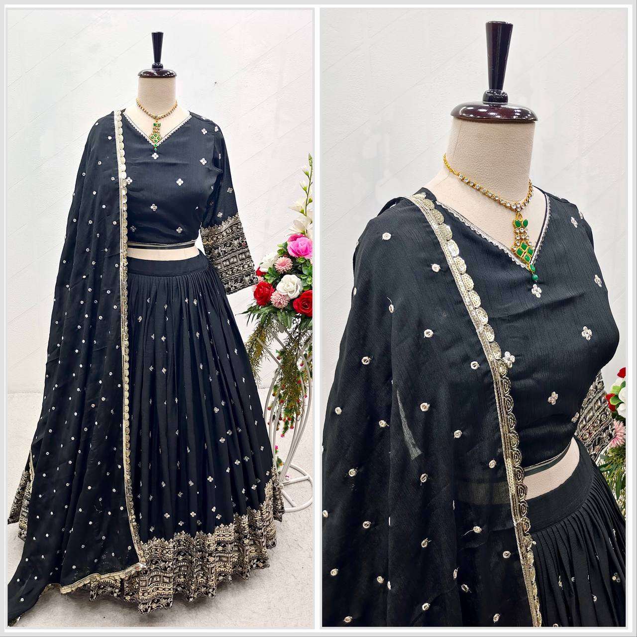 NAVYA VOL-4 BY ASLIWHOLESALE DESIGNER PURE VICHITA SILK EMROIDERY PRINTED LEHENGAS-00294
