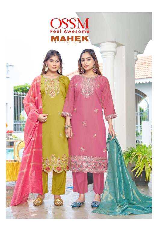 OSSM MAHEK PURE ROMAN SIMMER EMBROIDERY DRESSES-00140