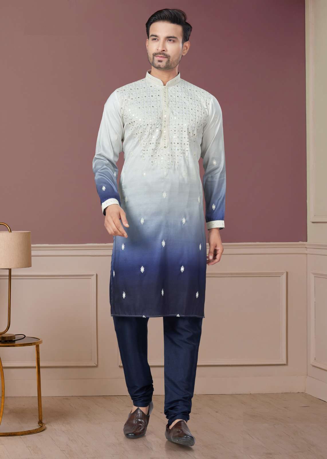 OUTLUK VOL-27 27001 TO 27008 SERIES PURE SILK EMBROIDERY MENS WEAR KURTAS-00033