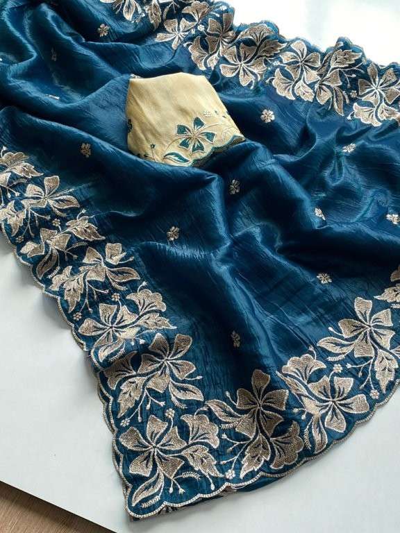 POONAM BY ASLIWHOLESALE DESIGNER PURE CRUSH SILK EMBROIDERY PRINTED SAREES-00282