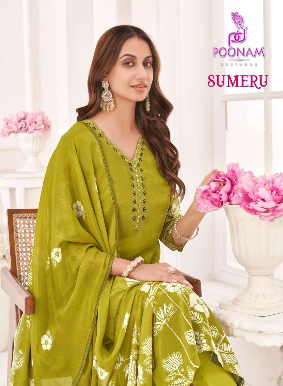 POONAM DESIGNER SUMERU PURE CREPE PRINTED HANDWORK DRESSES-00014