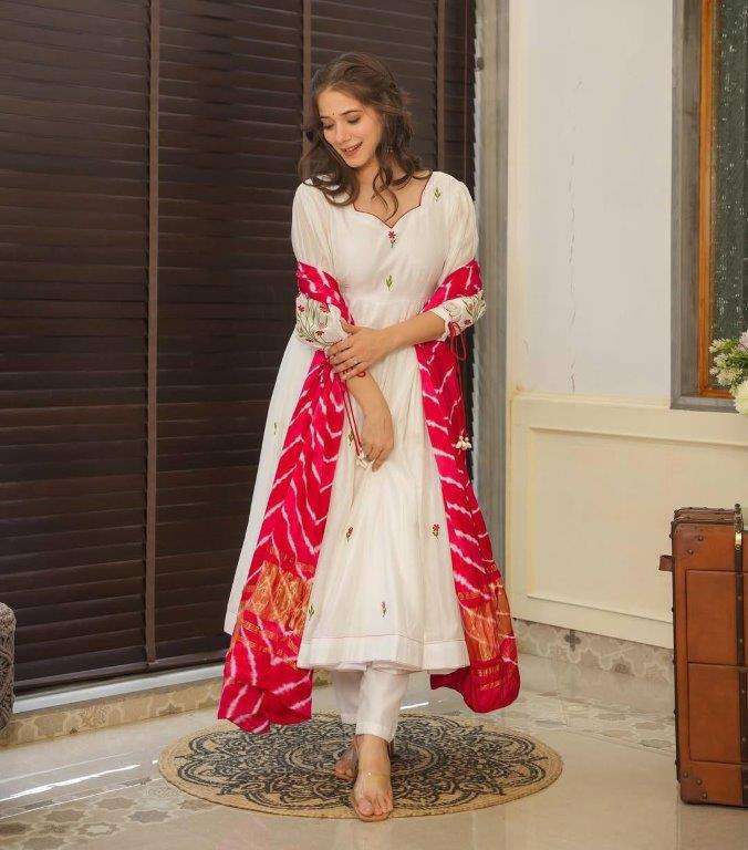 PRINCY BY ASLIWHOLESALE DESIGNER PURE VISCOSE CHANDERI SILK EMBROIDERY DRESSES-00264
