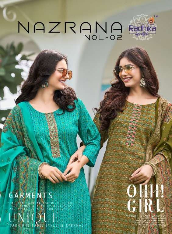 RADHIKA LIFESTYLE NAZRANA VOL-02 PURE JAAM SATIN PRINTED DRESSES-00140