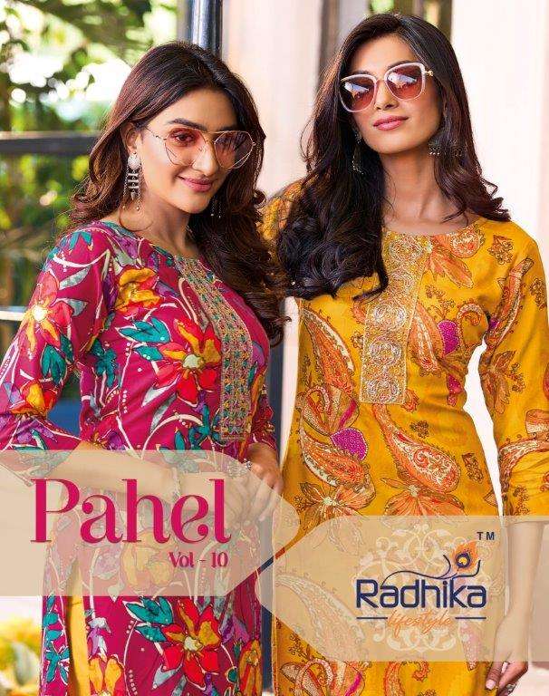 RADHIKA PAHEL VOL-10 10001 TO 10009 SERIES PURE RAYON PRINTED EMBROIDERY KURTIS-00015