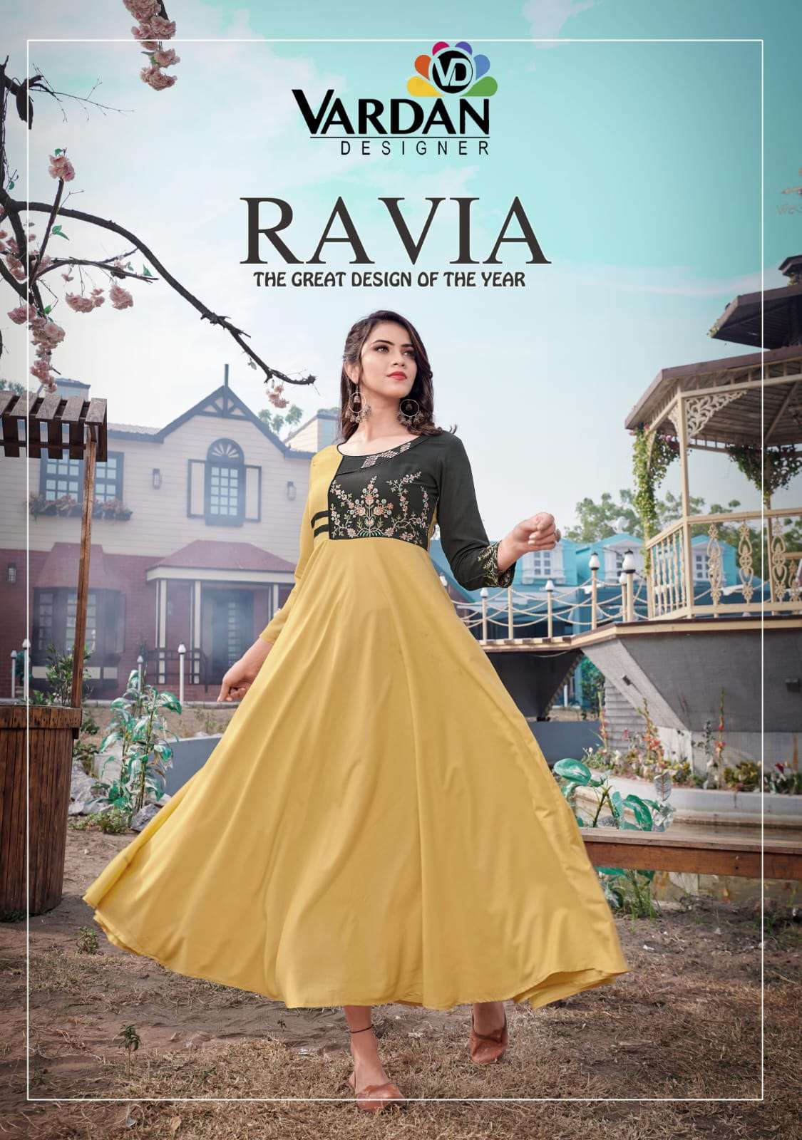 RAVIA VOL-01 BY VARDAN DESIGNER 6043 TO 6047 SERIES PURE RAYON LONG KURTIS - 00154