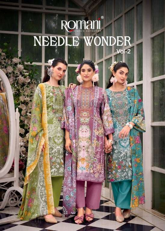 ROMANI NEEDLE WONDER VOL-2 1109-001 TO 1109-008 SERIES PURE COTTON PRINTED PAKISTANI DRESSES-00011