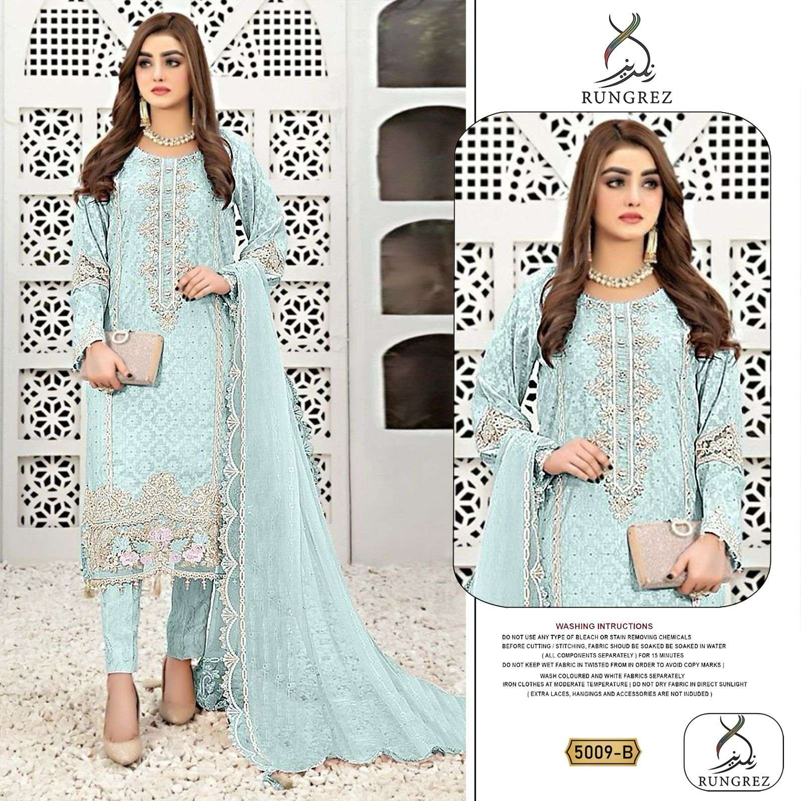 RUNGREZ R-5009 PURE FAUX GEORGETTE EMBROIDERY PAKISTANI DRESS-00201