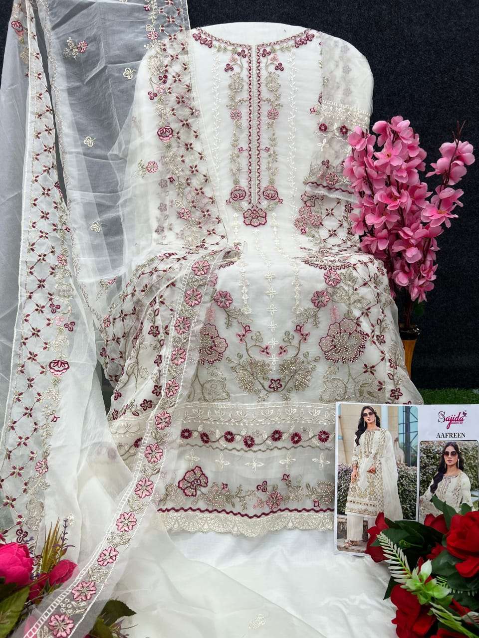 SAJIDA AAFREEN PURE ORGANZA EMBRODIERY PAKISTANI DRESSES-00201