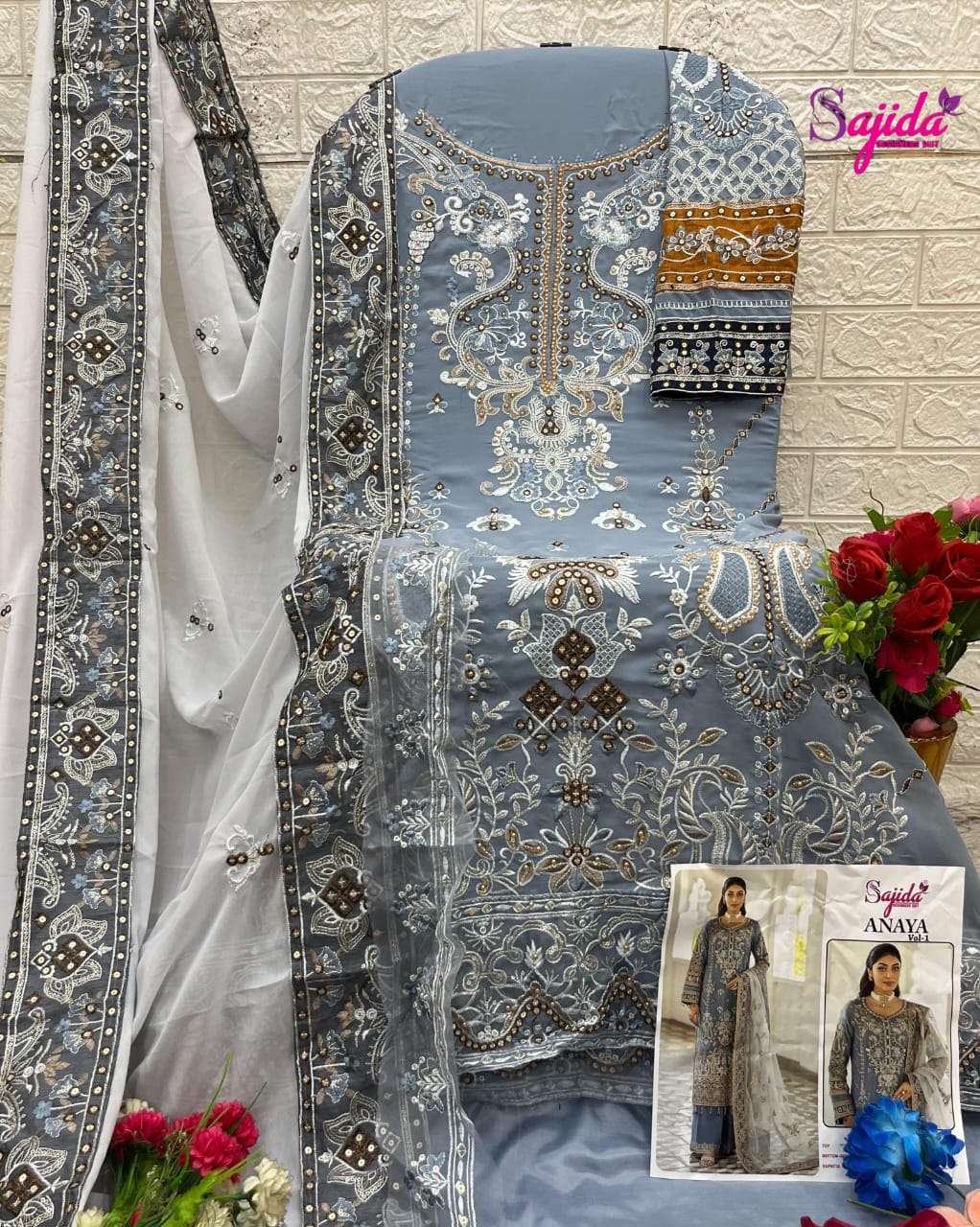 SAJIDA ANAYA VOL-01 PURE GEORGETTE EMBROIDERY PAKISTANI DRESSES-00201