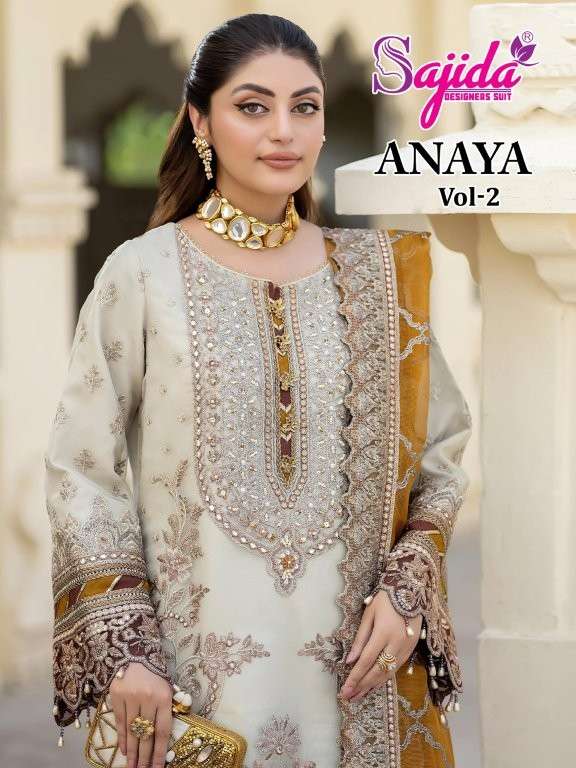 SAJIDA DESIGNER ANAYA VOL-02 1051 TO 1053 SERIES PURE HEAVY GERORGETTE EMBRODIERY PAKISTANI DRESSES-...