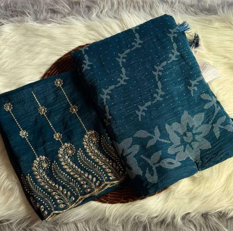 SANIYA BY ASLWIHOLESALE DESIGNER PURE CHIFFON EMBROIDERY PPRINTED SAREES-00256